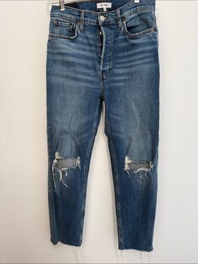 Re/Done Women's Blue Slim Straight Distressed Jeans
